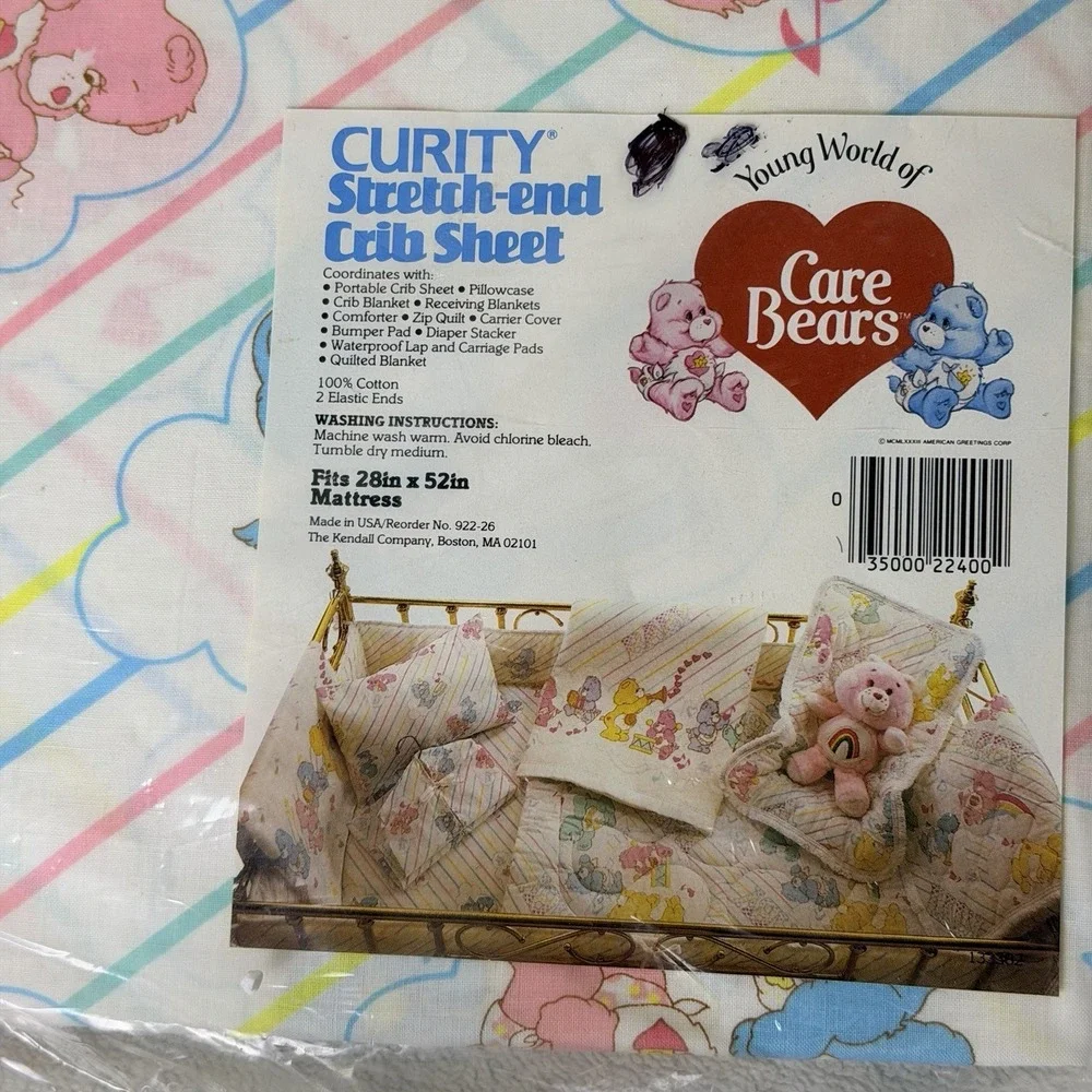 VTG 2 Bassinet Fitted Sheet & 1 Pillow Case CARE BEAR Baby Bedding 1980s